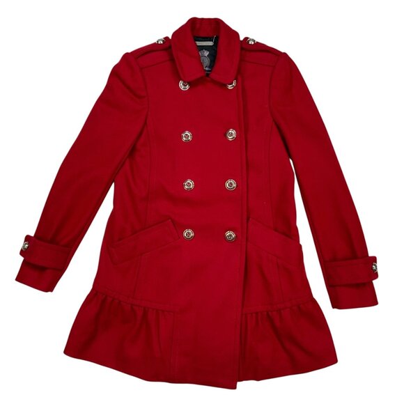 Juicy Couture Wool Coat XS Red Peplum Peacoat Double Breasted Military Retro - Picture 12 of 12